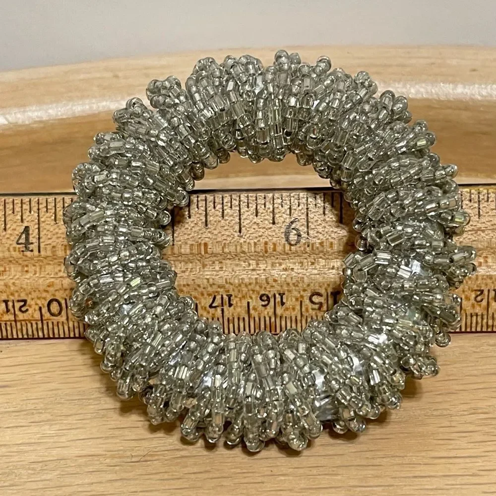 Glass Beaded Sparkly Silver Napkin Rings Holiday Special Occasion Party Set of 6